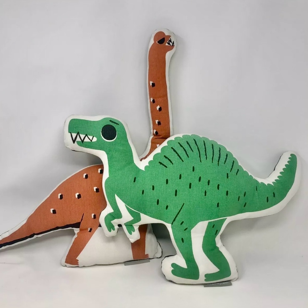 Crate & Kids Land of Nod Dinosaur Plush Pillows Orange Brachiosaurus Green T-Rex